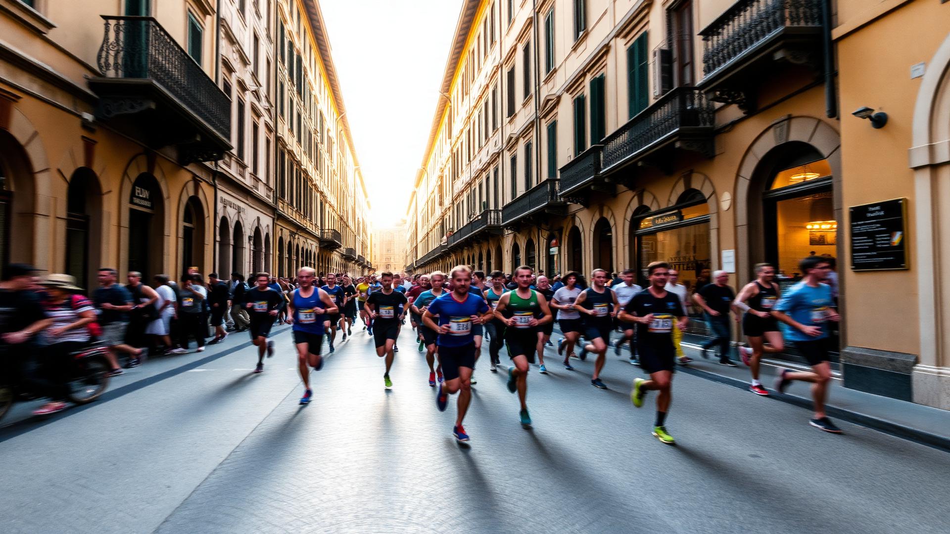 Runners racing through the streets of Padua
